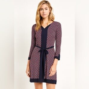 Ann Taylor Geometric Print Tie Waist Dress Petite Medium